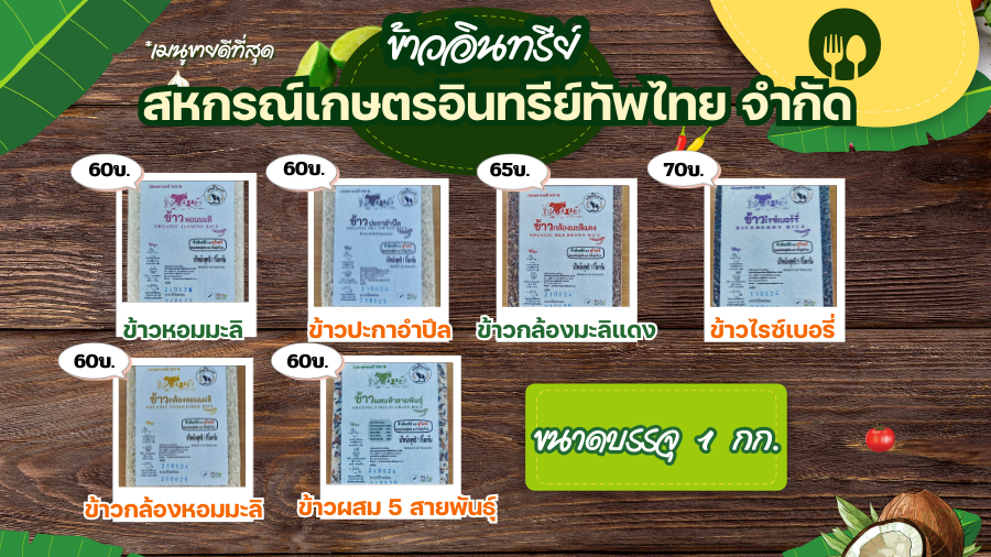สินค้าข้าวสารอินทรีย์ ของสหกรณ์เกษตรอินทรีย์ทัพไทย จำกัด จังหวัดสุรินทร์